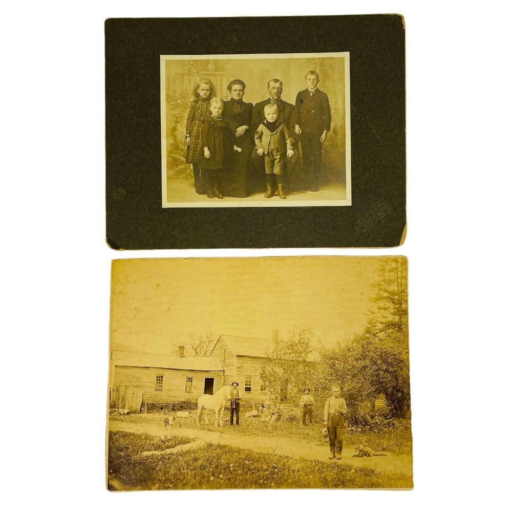 2 Vintage Studio Photo Family Portrait Farm Cabinet Cards  Bringhamton NY u